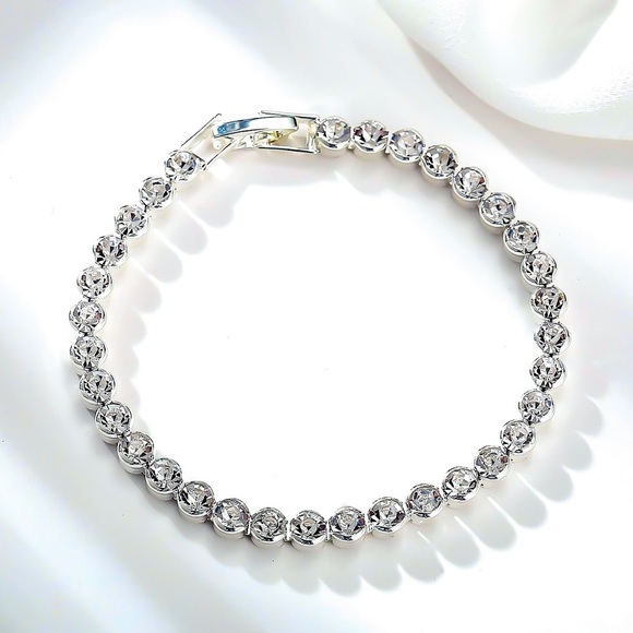 Silver & Crystal 1-Layer Prom Bridal Bracelet - Picture 6 of 7